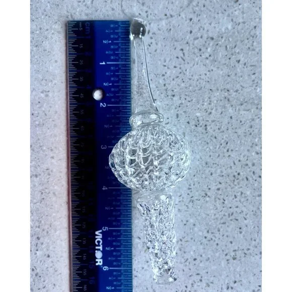 Set Of 2 Iridescent Spun Glass Spire & Glass Teardrop Ornaments Glitter Accents - Picture 8 of 11